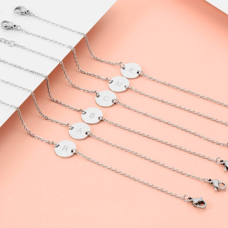 Glimmerst Stainless Steel Initial Bracelet Delicate Coin Letter A Bracelet Dainty Small Disc Name Bracelet Personalized Monogram Charm Bracelet for Women - Image 2